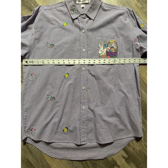 Vtg Casey Coleman Blouse Easter Embroidered Bunnies Purple Shirt Size M/L READ - Picture 4 of 8
